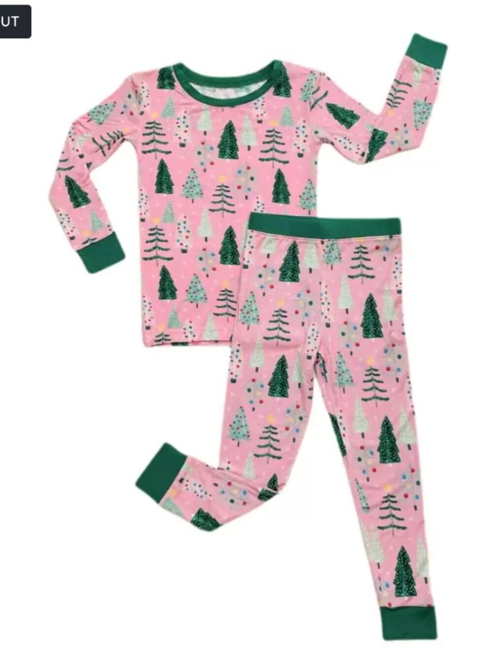 Little Sleepies Size 12/14 Pink Christmas Tree Pajamas Twinkling Trees Two-Piece